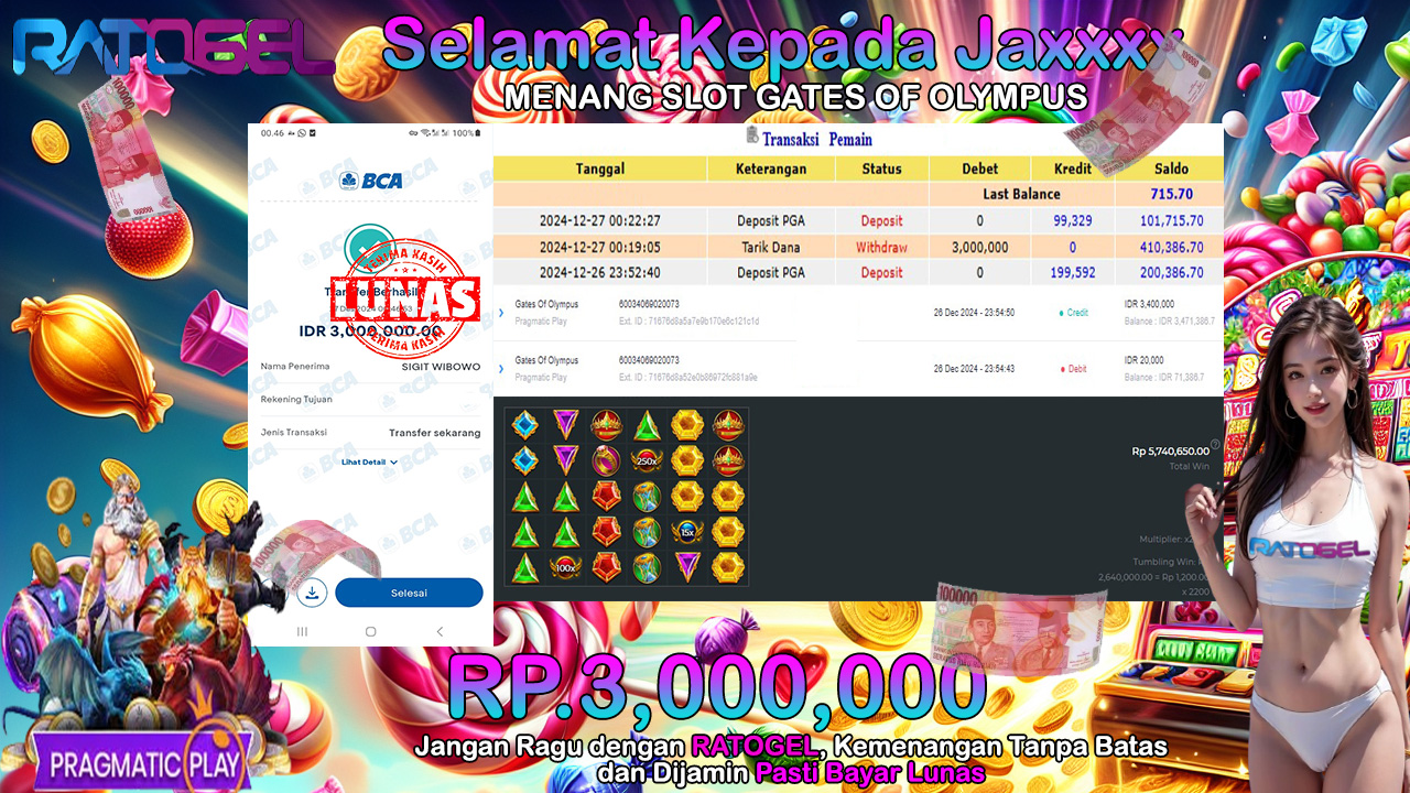 BUKTI JACKPOT SLOT GATES OF OLYMPUS TERPERCAYA DI INDONESIA TGL 27-12-2024