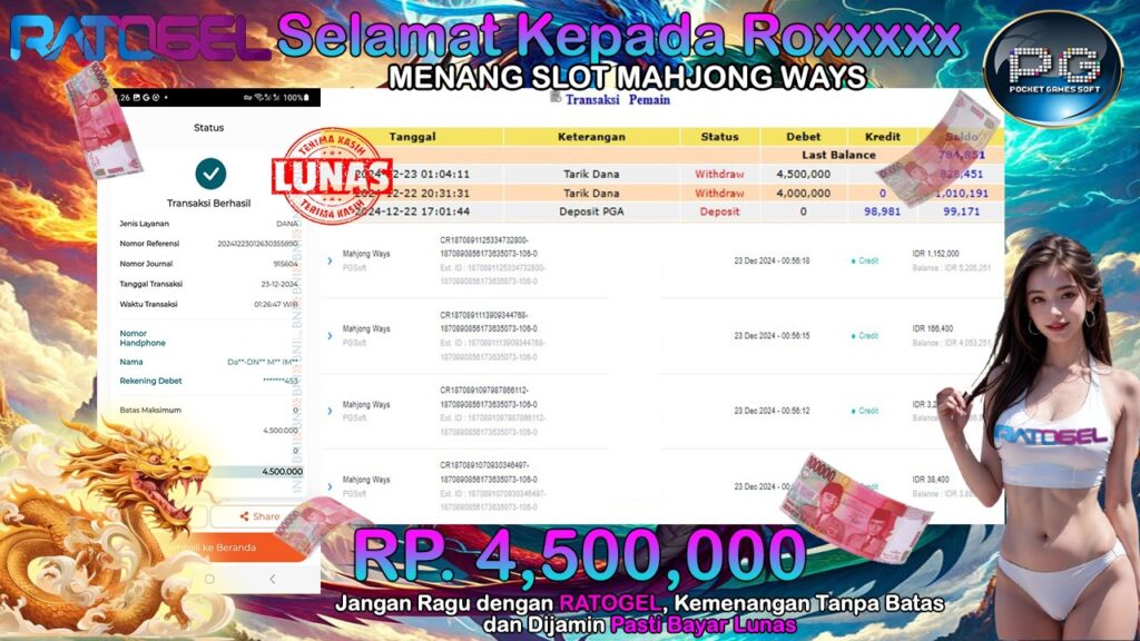 BUKTI JACKPOT SLOT MAHJONG WAYS TERPERCAYA DI INDONESIA TGL 23-12-2024