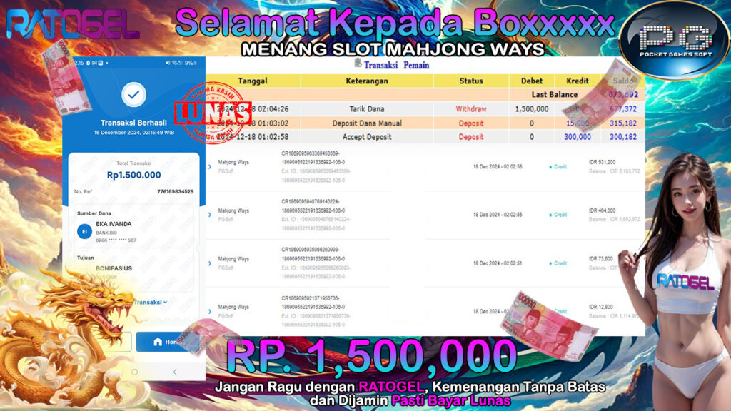 BUKTI JACKPOT SLOT MAHJONG WAYS TERPERCAYA DI INDONESIA TGL 18-12-2024