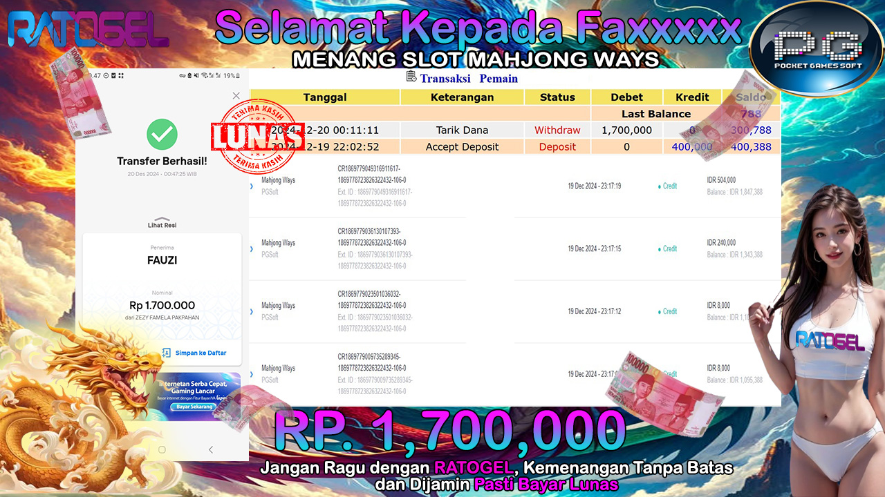 BUKTI JACKPOT SLOT MAHJONG WAYS TERPERCAYA DI INDONESIA TGL 20-12-2024