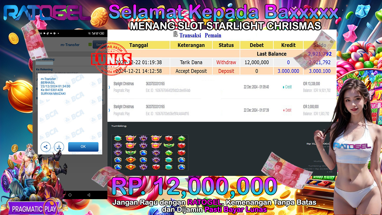 BUKTI JACKPOT SLOT STARLIGHT CHRISMAS TERPERCAYA DI INDONESIA TGL 22-12-2024