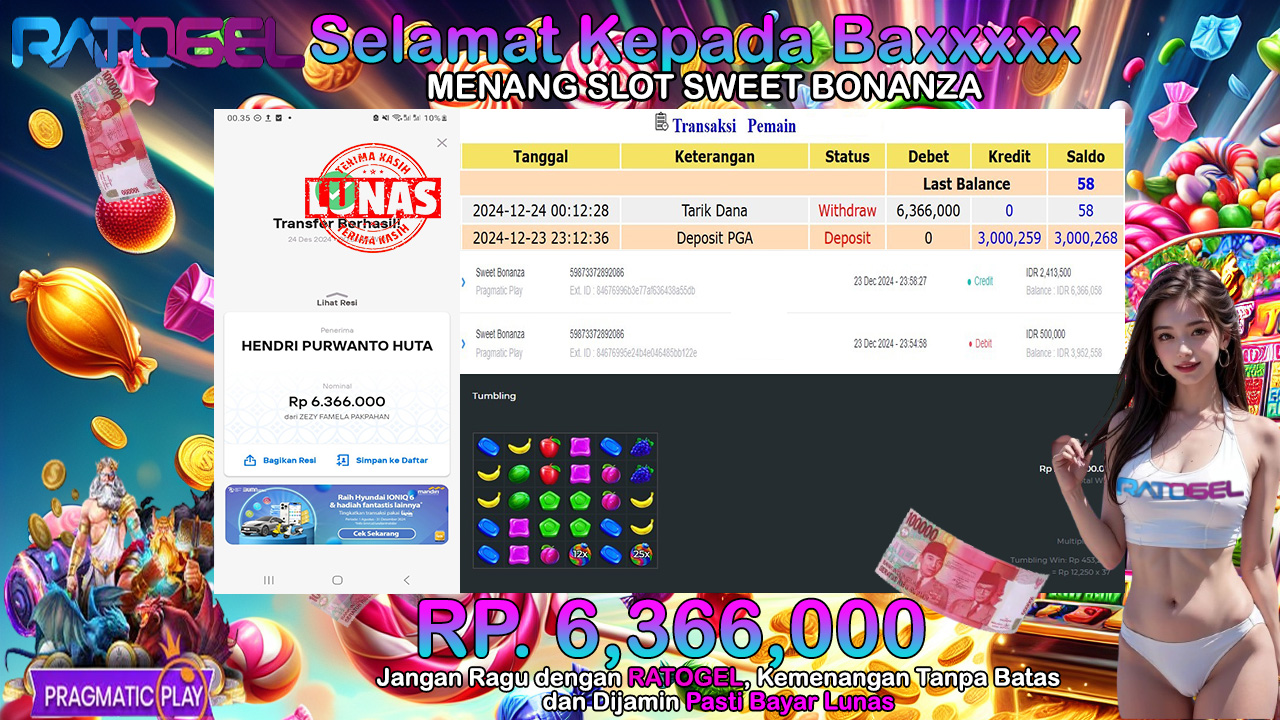 BUKTI JACKPOT SLOT SWEET BONANZA TERPERCAYA DI INDONESIA TGL 24-12-2024