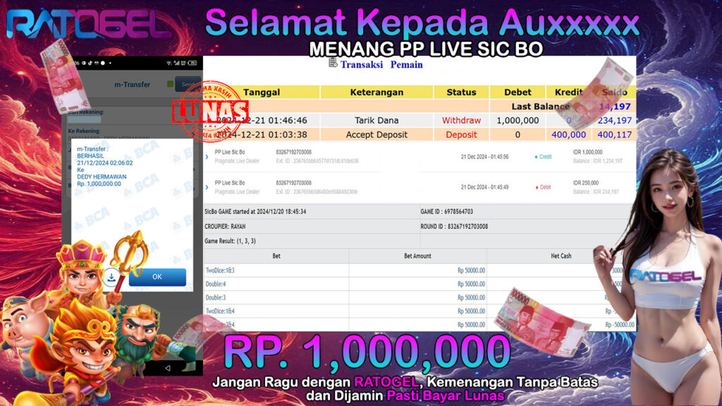 BUKTI JACKPOT PP LIVE SIC BO TERPERCAYA DI INDONESIA TGL 21-12-2024