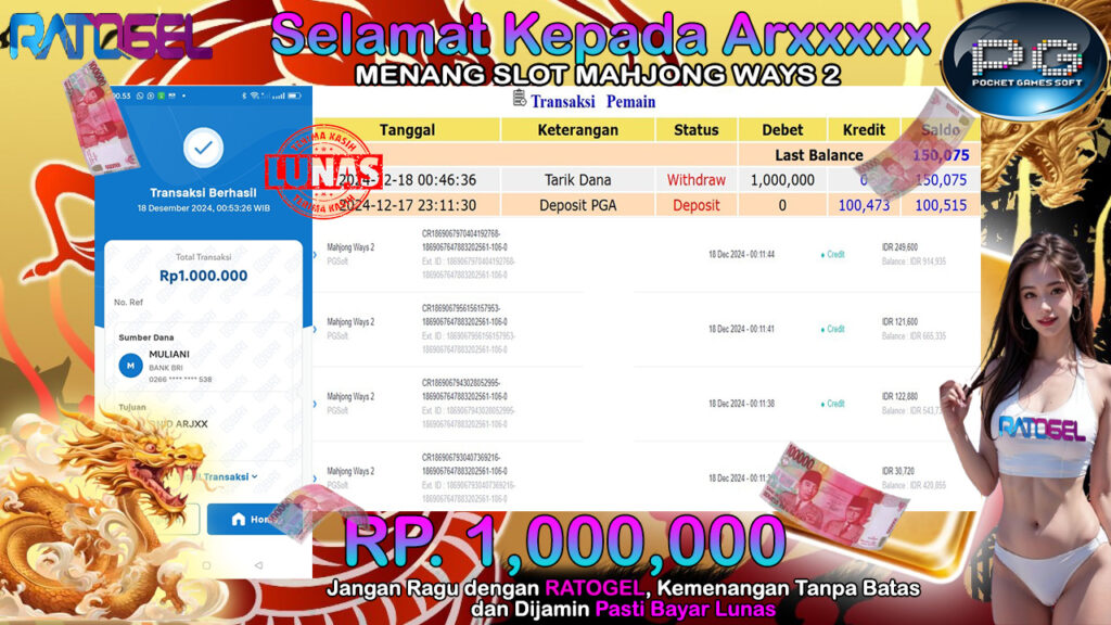 BUKTI JACKPOT SLOT MAHJONG WAYS 2 TERPERCAYA DI INDONESIA TGL 18-12-2024