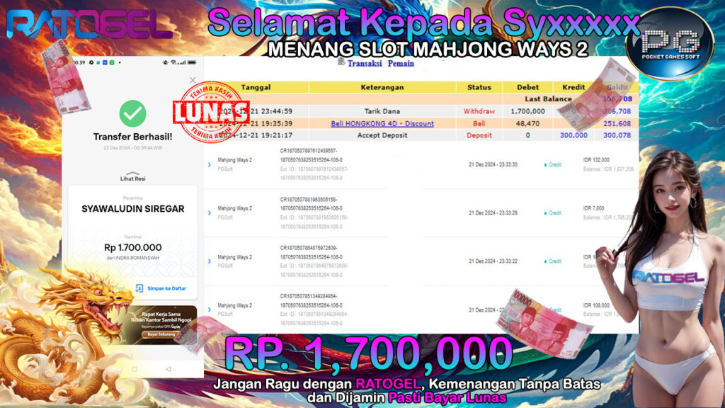 BUKTI JACKPOT SLOT MAHJONG WAYS 2 TERPERCAYA DI INDONESIA TGL 22-12-2024