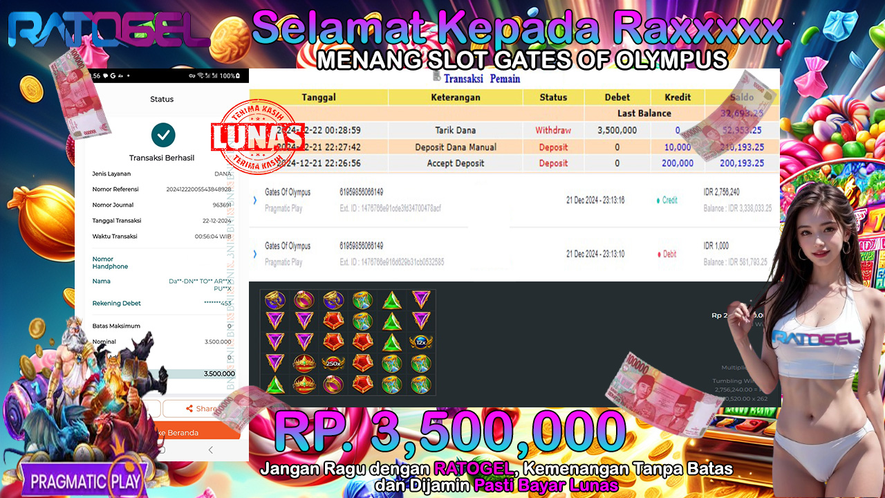 BUKTI JACKPOT SLOT GATES OF OLYMPUS TERPERCAYA DI INDONESIA TGL 22-12-2024