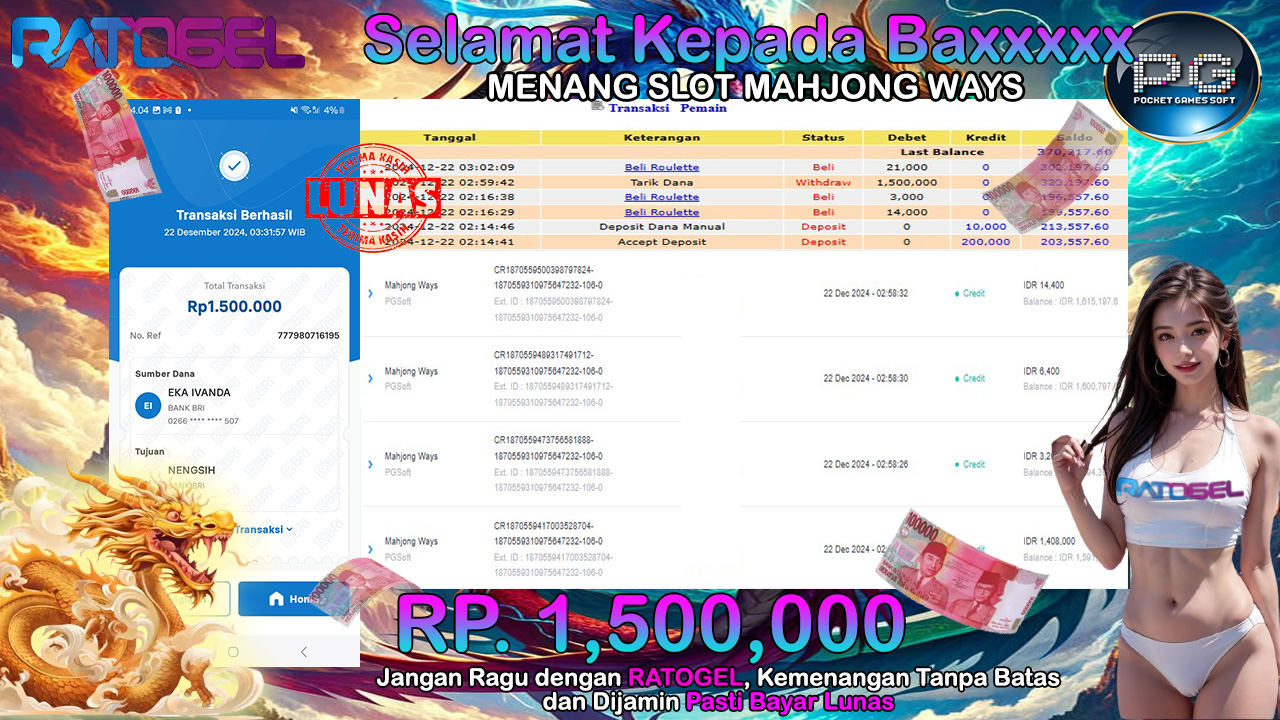 BUKTI JACKPOT SLOT MAHJONG WAYS  TERPERCAYA DI INDONESIA TGL 22-12-2024