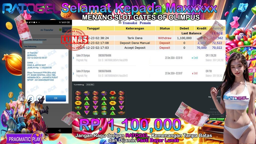 BUKTI JACKPOT SLOT GATES OF OLYMPUS TERPERCAYA DI INDONESIA TGL 23-12-2024