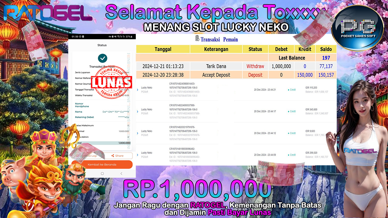 BUKTI JACKPOT SLOT LUCKY NEKO TERPERCAYA DI INDONESIA TGL 21-12-2024