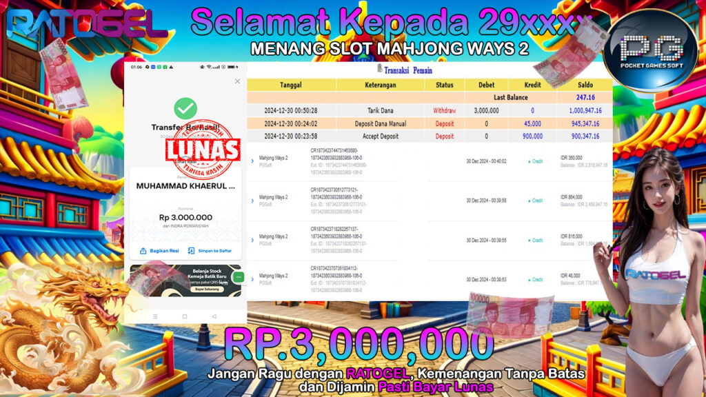 BUKTI JACKPOT SLOT MAHJONG WAYS 2 TERPERCAYA DI INDONESIA TGL 30-12-2024