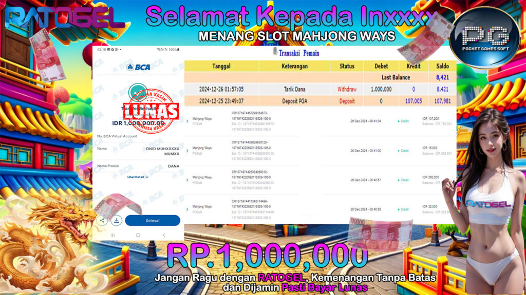 BUKTI JACKPOT SLOT MAHJONG WAYS TERPERCAYA DI INDONESIA TGL 26-12-2024