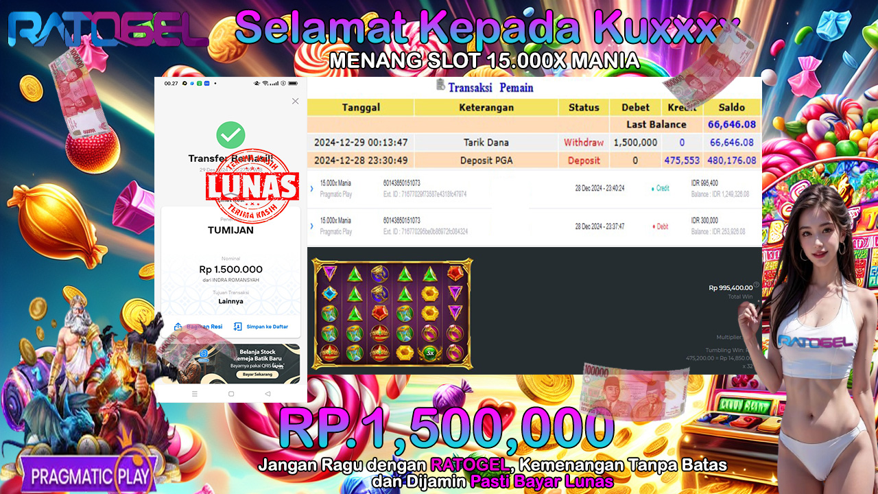 BUKTI JACKPOT SLOT 15.000X MANIA  TERPERCAYA DI INDONESIA TGL 29-12-2024