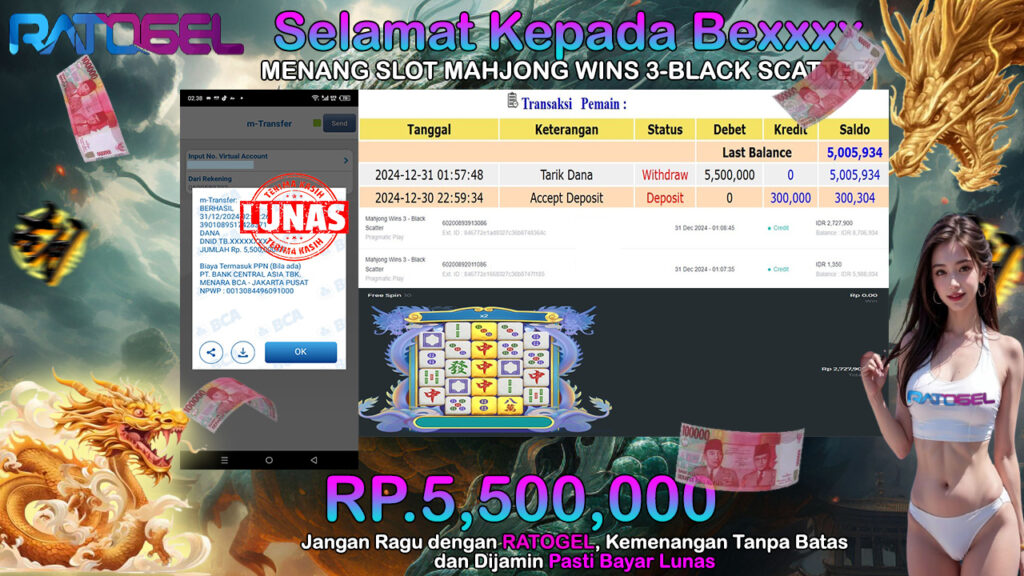 BUKTI JACKPOT SLOT MAHJONG WINS 3-BLACK SCATER TERPERCAYA DI INDONESIA TGL 31-12-2024