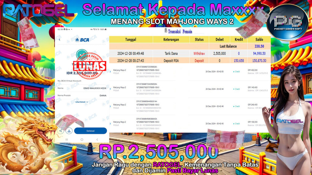 BUKTI JACKPOT SLOT MAHJONG WAYS 2 TERPERCAYA DI INDONESIA TGL 28-12-2024