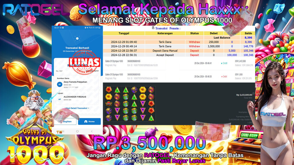 BUKTI JACKPOT SLOT GATES OF OLYMPUS 1000 TERPERCAYA DI INDONESIA TGL 29-12-2024