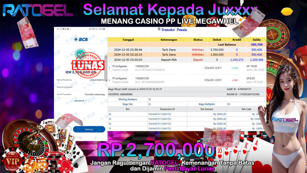 BUKTI JACKPOT CASINO PP LIVE MEGAWHEL TERPERCAYA DI INDONESIA TGL 31-12-2024