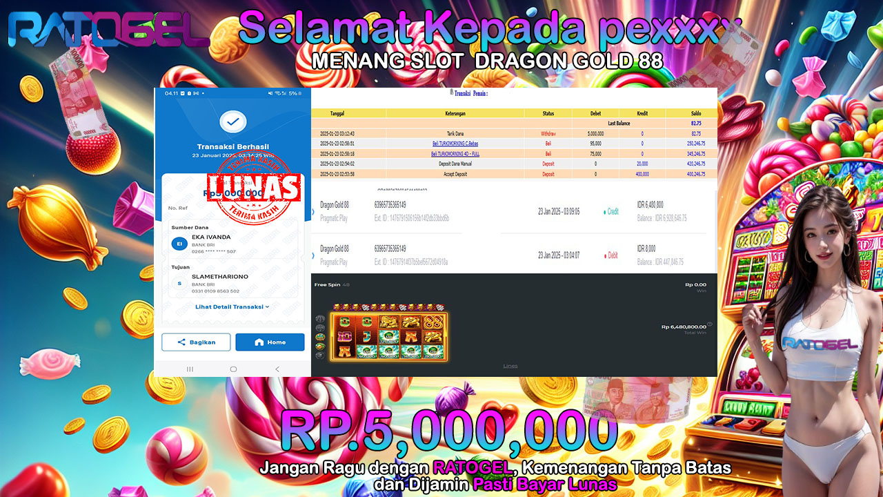 BUKTI JACKPOT SLOT DRAGON GOLD 88 TERPERCAYA DI INDONESIA TGL 23-01-2025