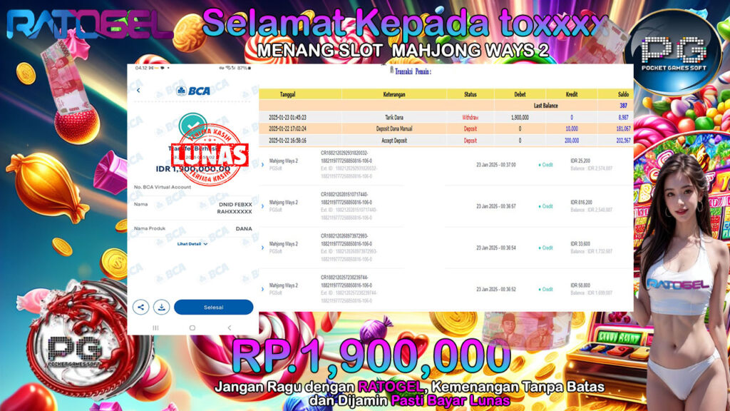 BUKTI JACKPOT SLOT MAHJONG WAYS 2 TERPERCAYA DI INDONESIA TGL 23-01-2025