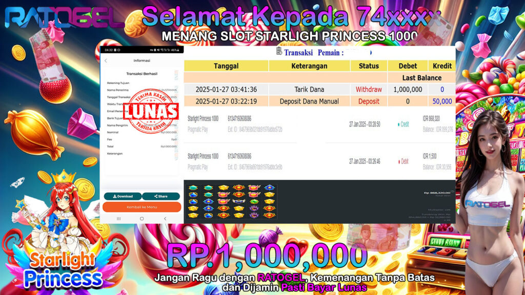 BUKTI JACKPOT SLOT STARLIGHT PRINCESS  1000 TERPERCAYA DI INDONESIA TGL 27-01-2025