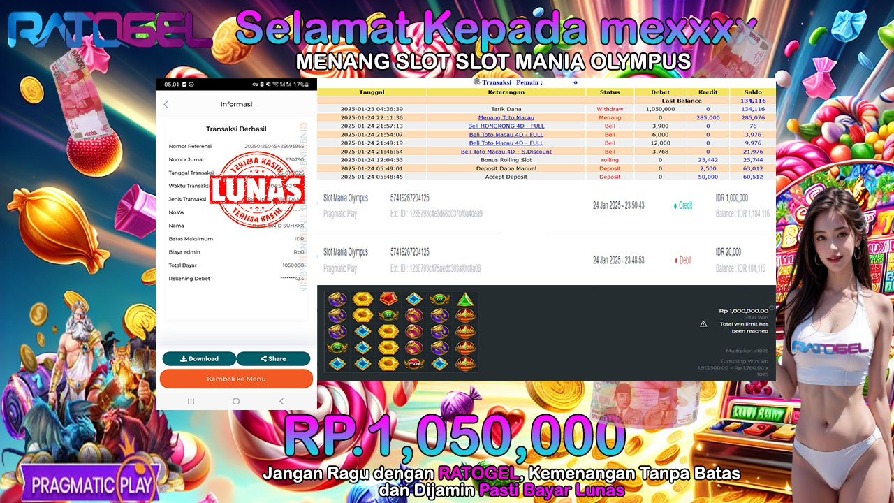 BUKTI JACKPOT SLOT MANIA OLYMPUS  TERPERCAYA DI INDONESIA TGL 25-01-2025