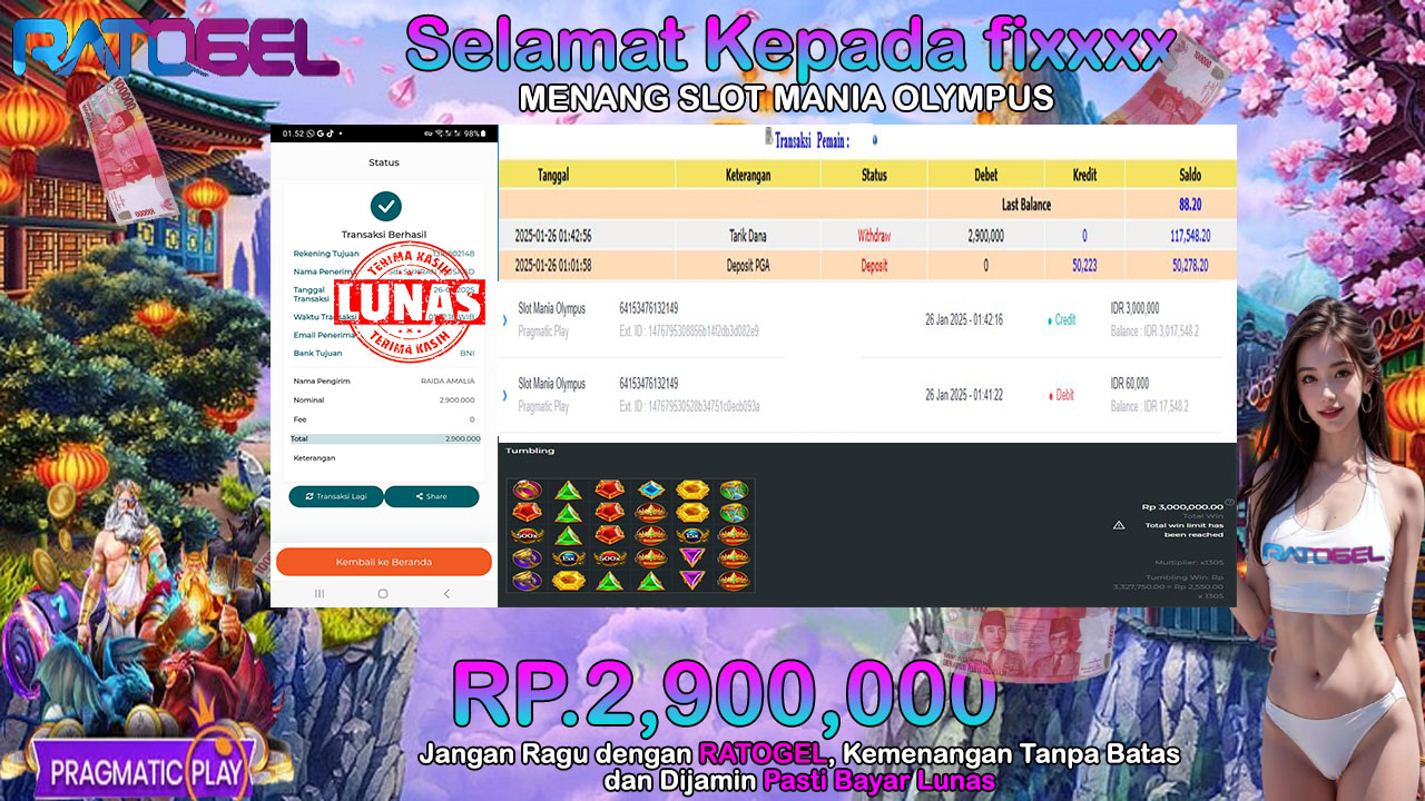 BUKTI JACKPOT SLOT MANIA OLYMPUS TERPERCAYA DI INDONESIA TGL 26-01-2025