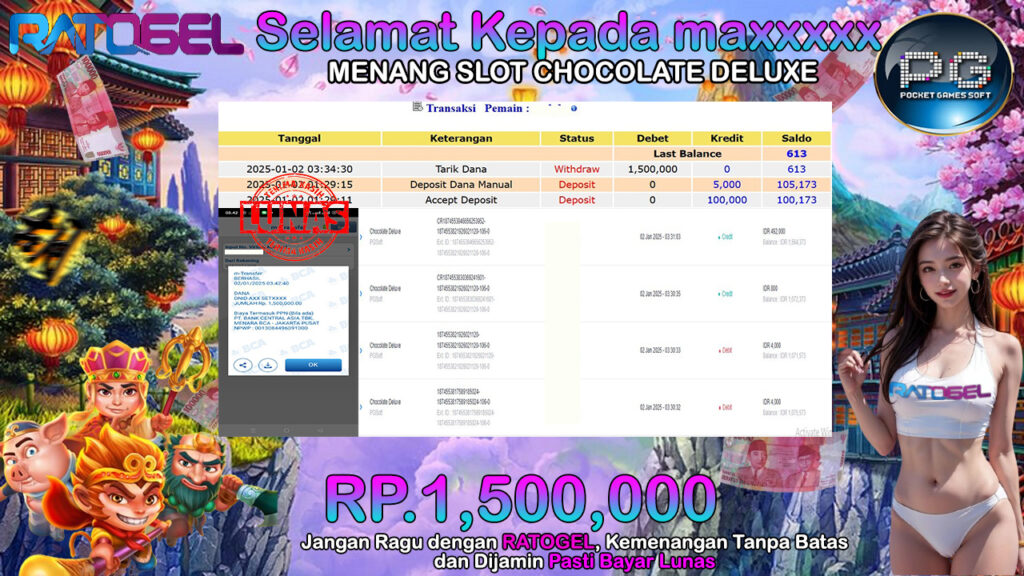 BUKTI JACKPOT SLOT CHOCOLATE DELUXE  TERPERCAYA DI INDONESIA TGL 02-01-2025