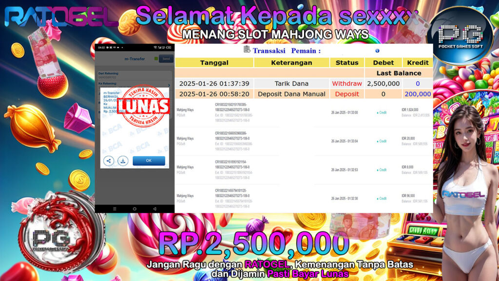 BUKTI JACKPOT SLOT MAHJONG WAYS TERPERCAYA DI INDONESIA TGL 26-01-2025