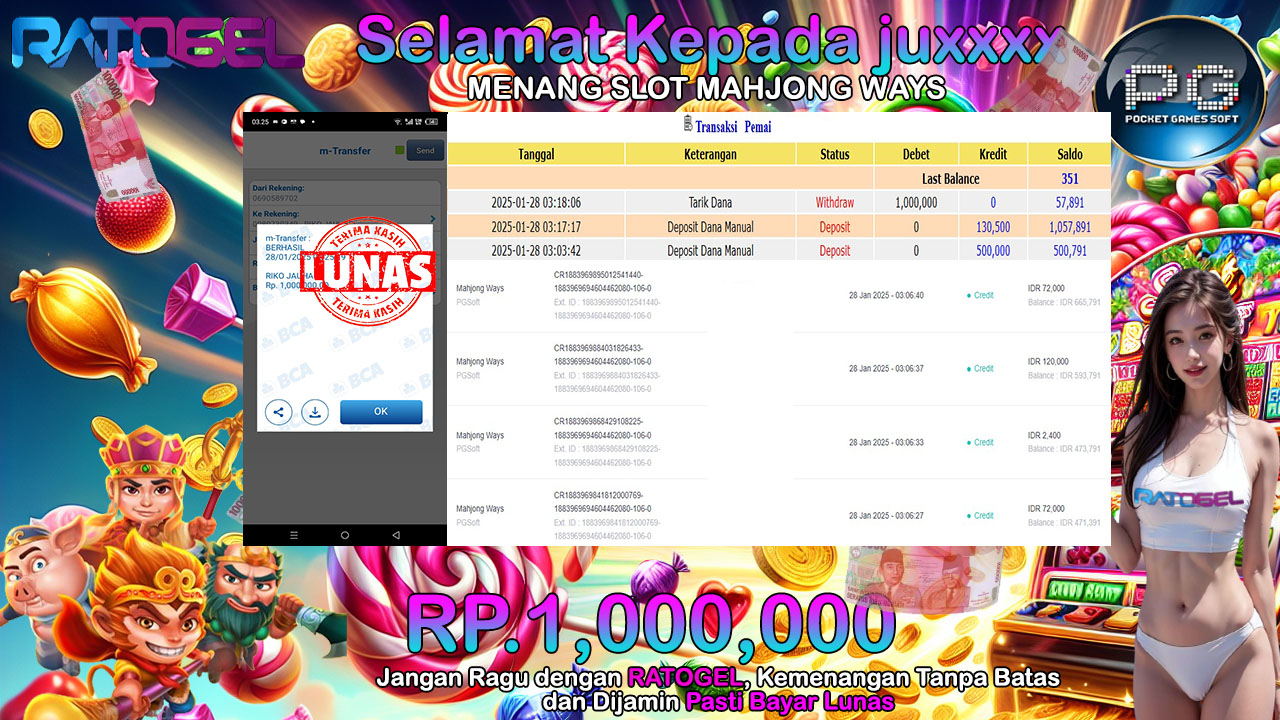 BUKTI JACKPOT SLOT MAHJONG WAYS TERPERCAYA DI INDONESIA TGL 28-01-2025