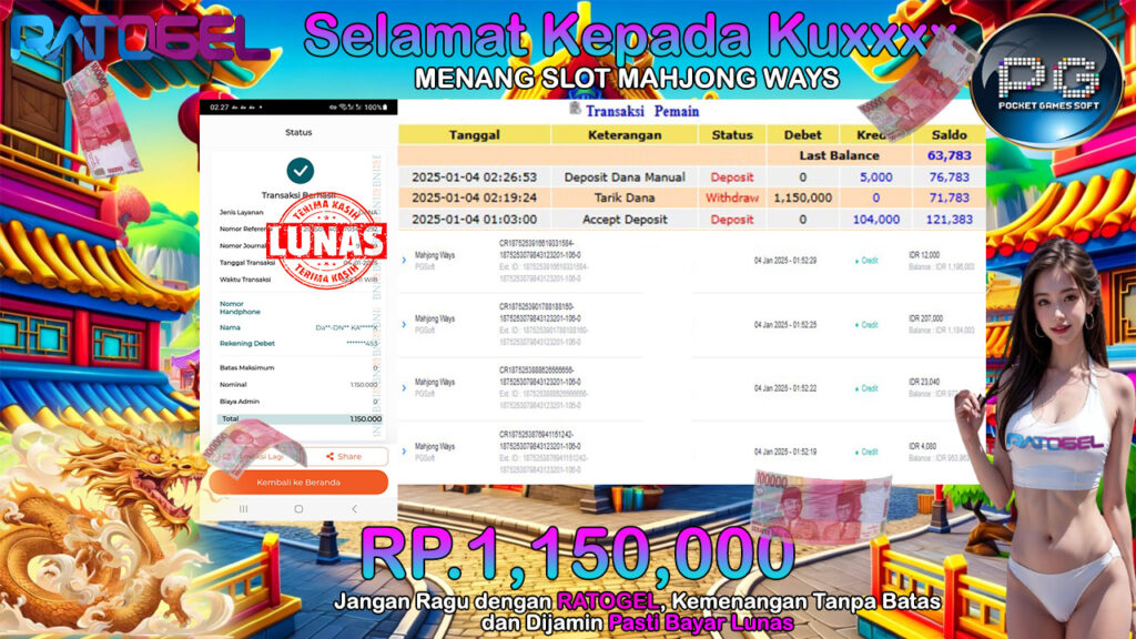 BUKTI JACKPOT SLOT MAHJONG WAYS  TERPERCAYA DI INDONESIA TGL 04-01-2025