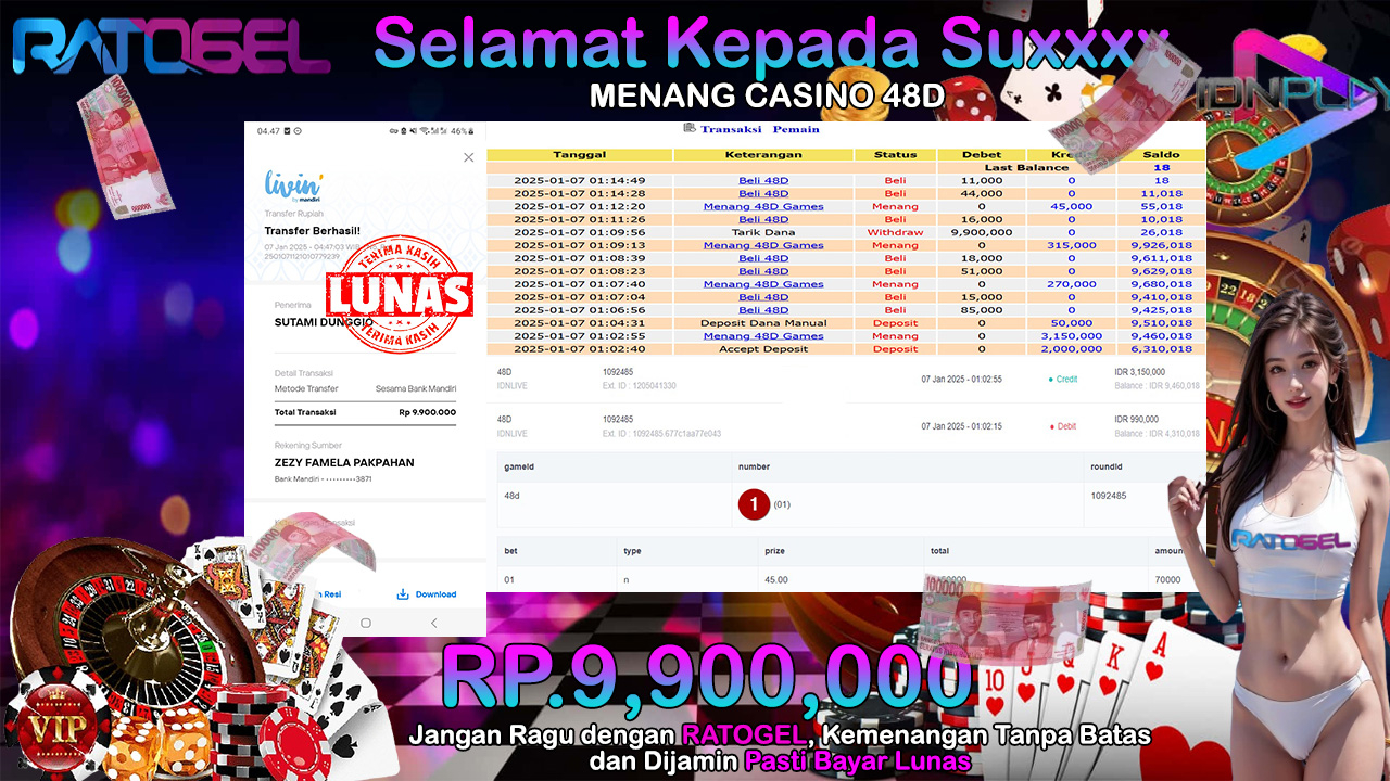 BUKTI JACKPOT CASINO 48D TERPERCAYA DI INDONESIA TGL 07-01-2025