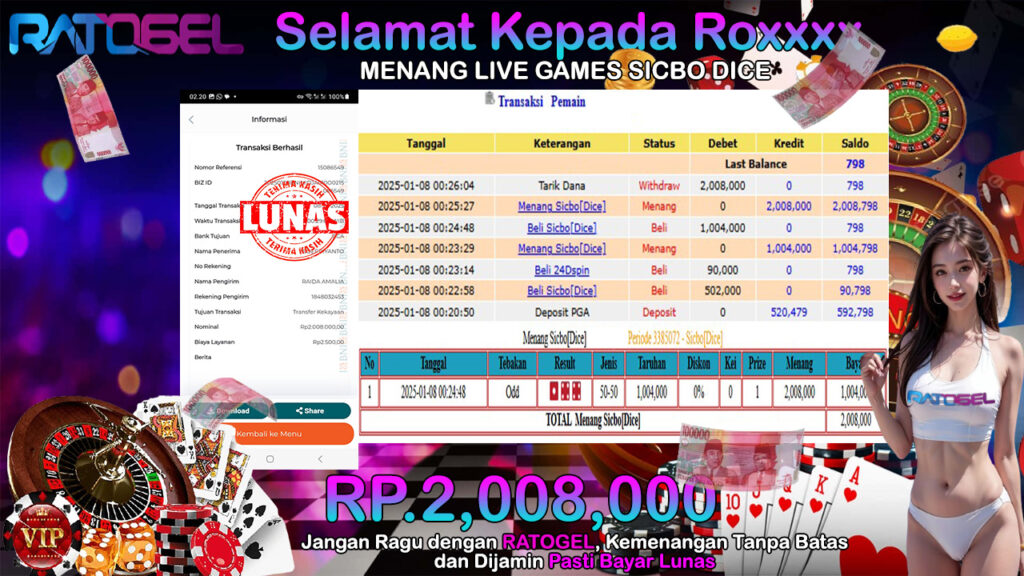 BUKTI JACKPOT LIVE GAMES SICBO DICE TERPERCAYA DI INDONESIA TGL 08-01-2025