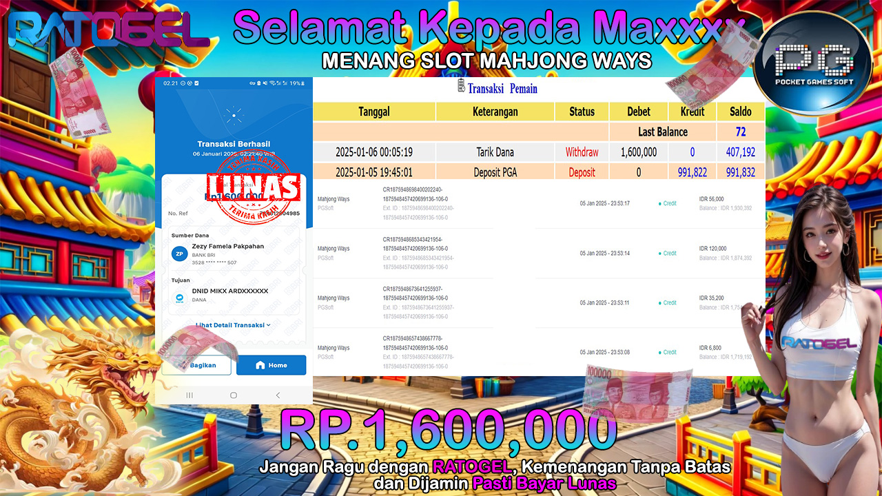 BUKTI JACKPOT SLOT MAHJONG WAYS  TERPERCAYA DI INDONESIA TGL 06-01-2025