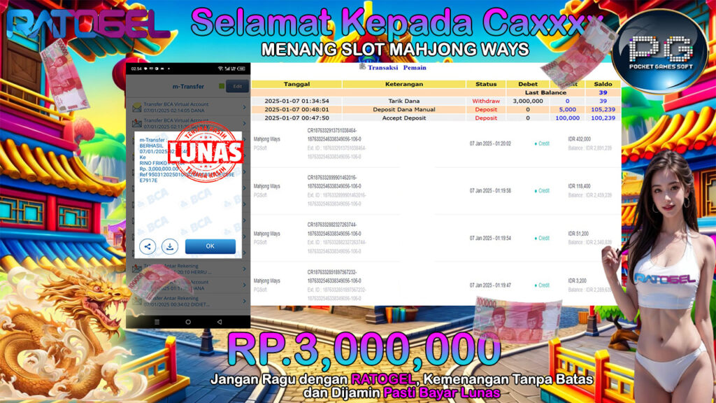 BUKTI JACKPOT SLOT MAHJONG WAYS TERPERCAYA DI INDONESIA TGL 07-01-2025