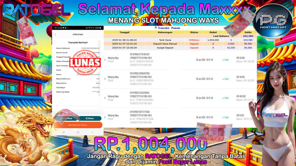 BUKTI JACKPOT SLOT MAHJONG WAYS TERPERCAYA DI INDONESIA TGL 08-01-2025