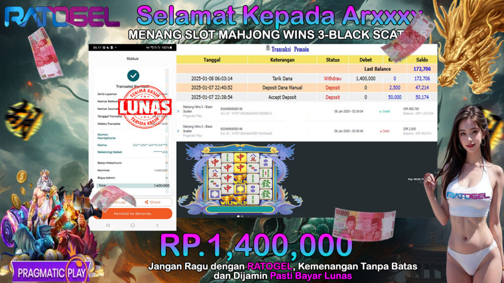 BUKTI JACKPOT SLOT MAHJONG WINS 3 – BLACK SCATTER TERPERCAYA DI INDONESIA TGL 08-01-2025