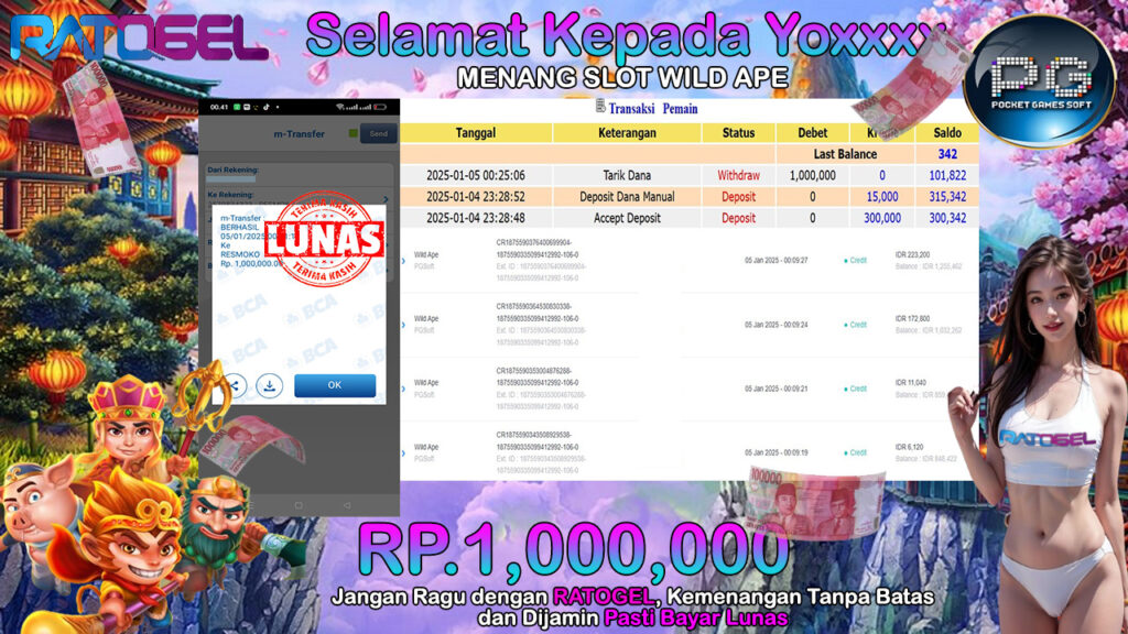 BUKTI JACKPOT SLOT WILD APE TERPERCAYA DI INDONESIA TGL 05-01-2025