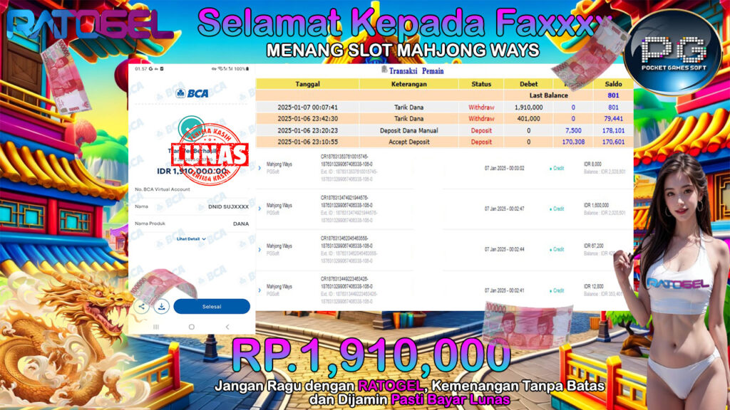 BUKTI JACKPOT SLOT MAHJONG WAYS  TERPERCAYA DI INDONESIA TGL 07-01-2025