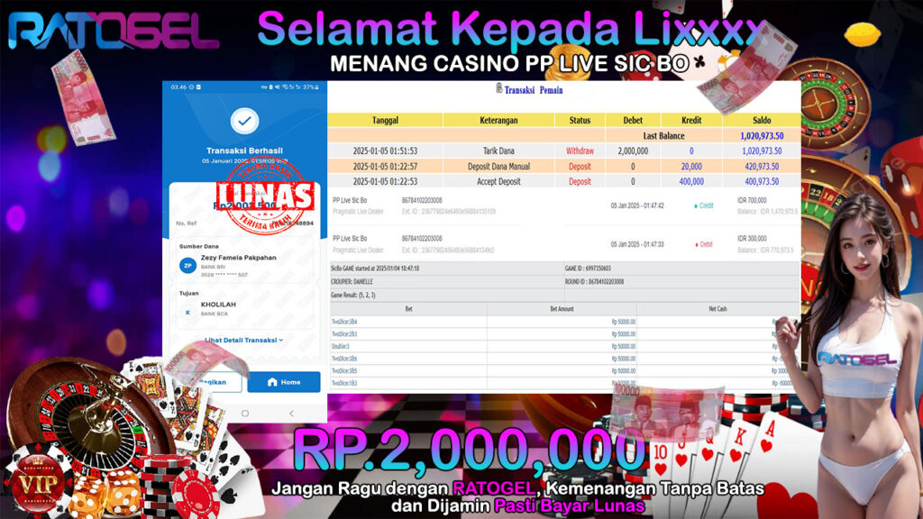 BUKTI JACKPOT CASINO PP LIVE SIC BO TERPERCAYA DI INDONESIA TGL 05-01-2025