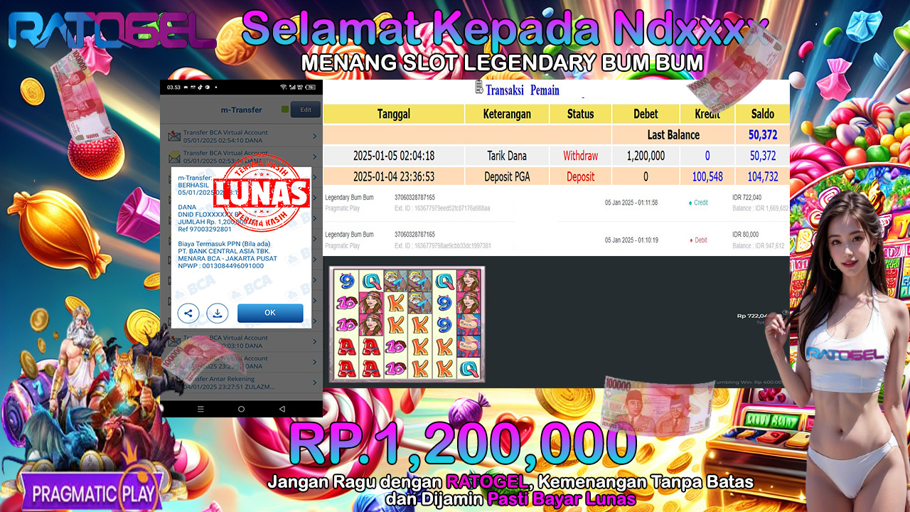 BUKTI JACKPOT SLOT LEGENDARY BUM BUM TERPERCAYA DI INDONESIA TGL 05-01-2025