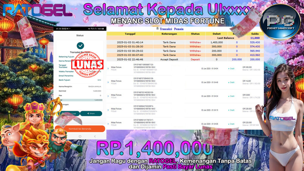 BUKTI JACKPOT SLOT MIDAS FORTUNE TERPERCAYA DI INDONESIA TGL 03-01-2025