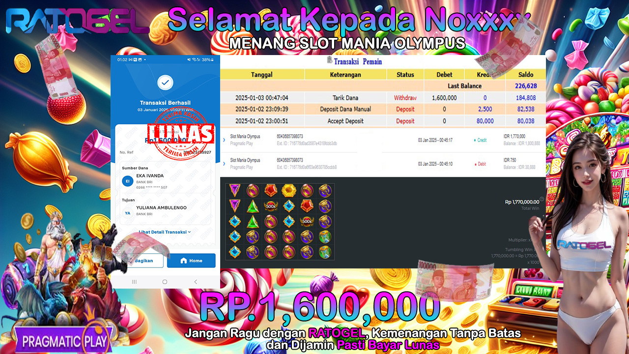 BUKTI JACKPOT SLOT MANIA OLYMPUS TERPERCAYA DI INDONESIA TGL 03-01-2025