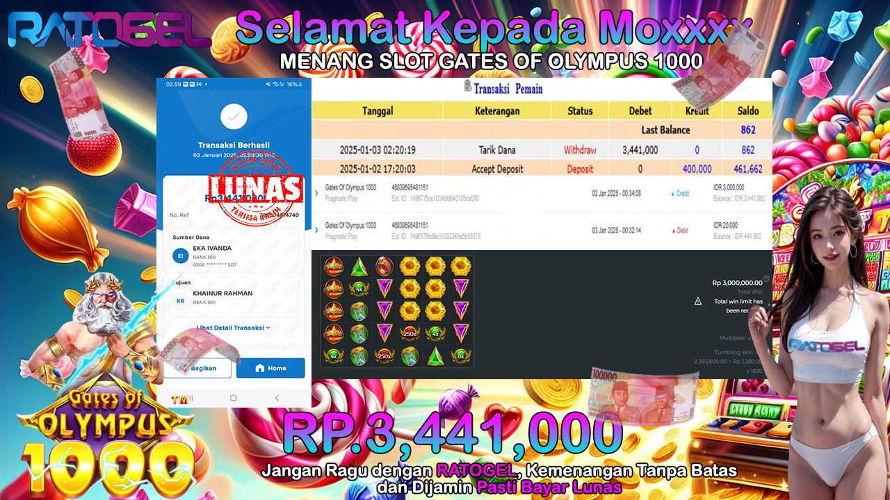 BUKTI JACKPOT SLOT GATES OF OLYMPUS 1000 TERPERCAYA DI INDONESIA TGL 03-01-2025