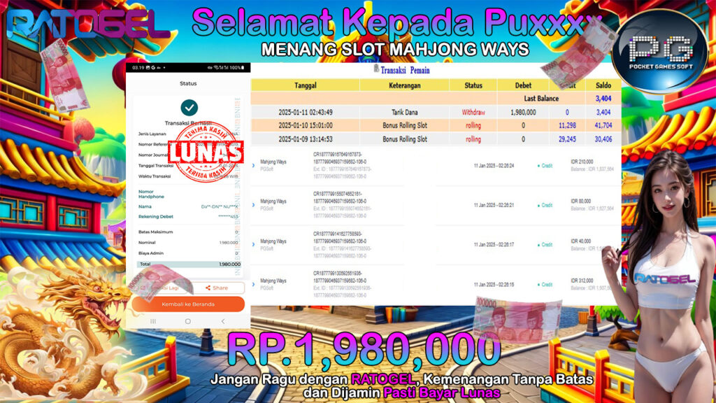 BUKTI JACKPOT SLOT MAHJONG WAYS TERPERCAYA DI INDONESIA TGL 11-01-2025