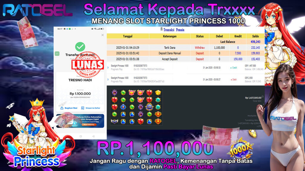 BUKTI JACKPOT SLOT STARLIGHT PRINCESS 1000 TERPERCAYA DI INDONESIA TGL 31-01-2025