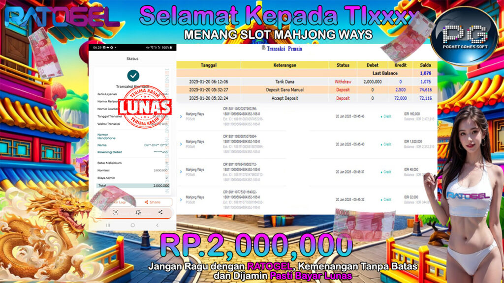 BUKTI JACKPOT SLOT MAHJONG WAYS TERPERCAYA DI INDONESIA TGL 20-01-2025