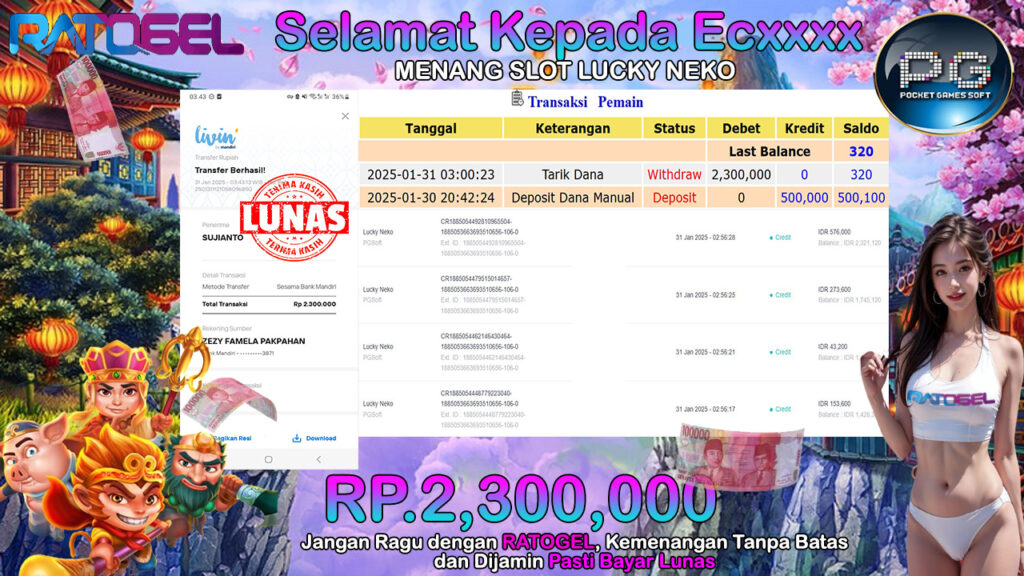 BUKTI JACKPOT SLOT LUCKY NEKO TERPERCAYA DI INDONESIA TGL 31-01-2025