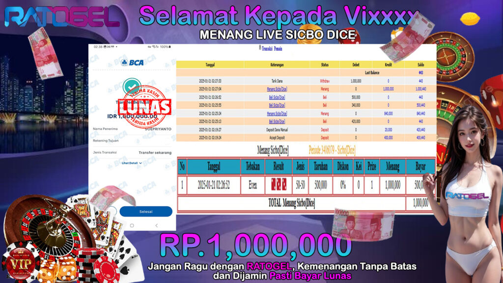 BUKTI JACKPOT LIVE SICBO DICE TERPERCAYA DI INDONESIA TGL 21-01-2025