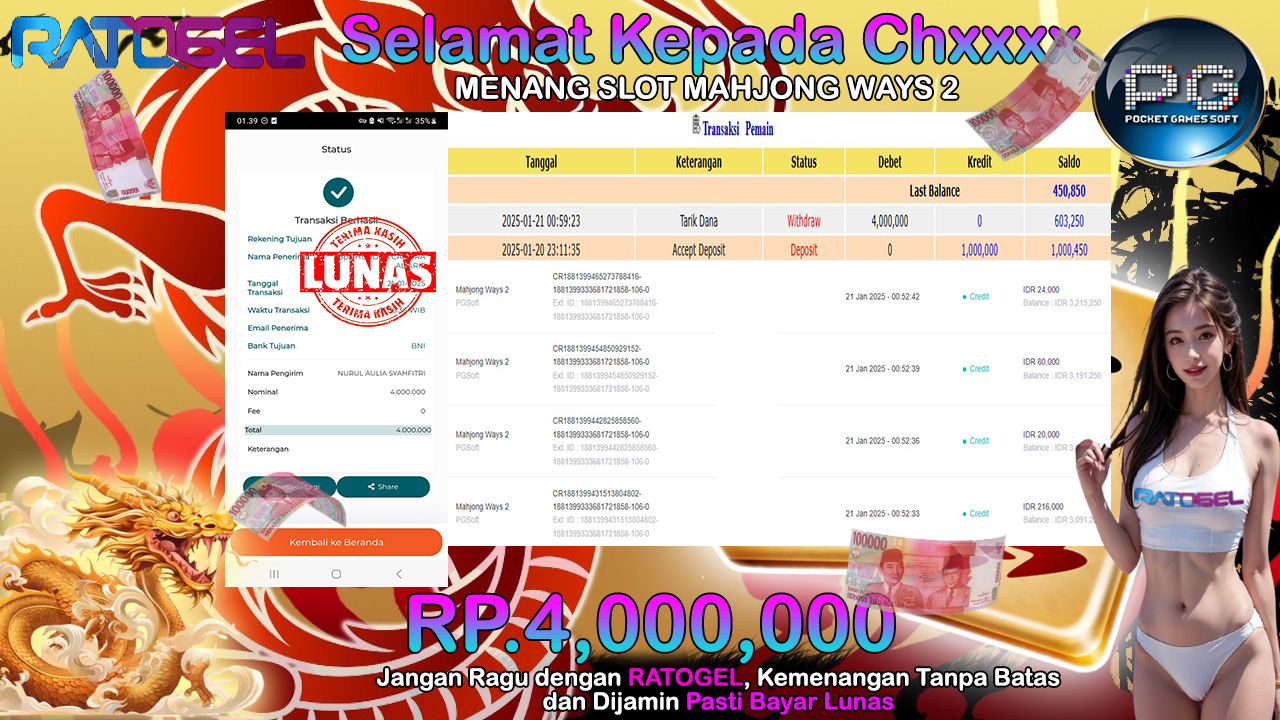 BUKTI JACKPOT SLOT MAHJONG WAYS 2 TERPERCAYA DI INDONESIA TGL 21-01-2025