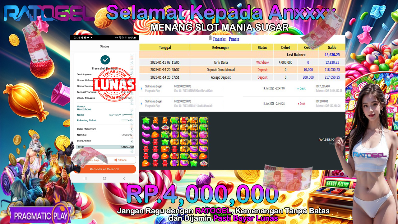 BUKTI JACKPOT SLOT MANIA SUGAR TERPERCAYA DI INDONESIA TGL 15-01-2025