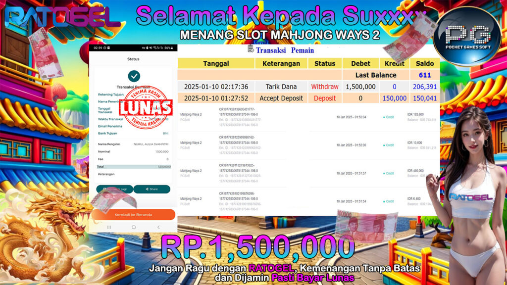 BUKTI JACKPOT SLOT MAHJONG WAYS 2 TERPERCAYA DI INDONESIA TGL 10-01-2025